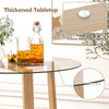Round 42-inch glass dining table with rubber wood legs, featuring a thickened tempered glass top for stability and.
