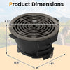 Round hibachi grill dimensions showing 12" double-sided grate, crafted from heat-resistant cast iron for outdoor.
