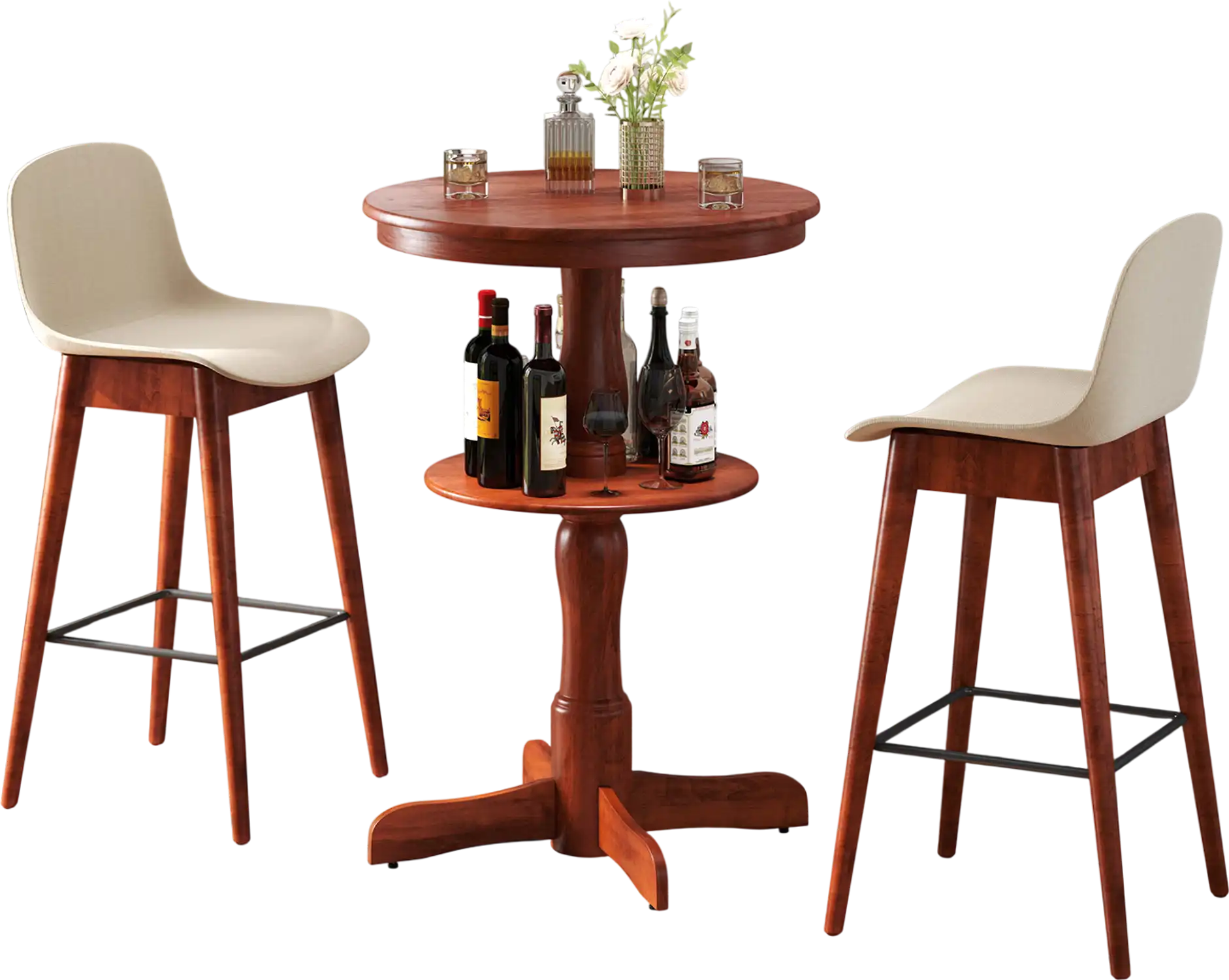 Costway 2-Tier Round High Top Bar Table with Storage Shelf Espresso 615837429 New