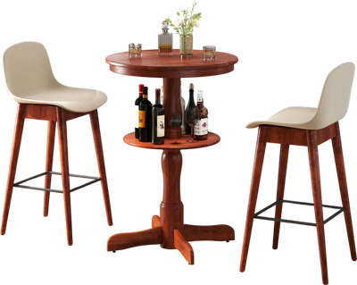 Costway 2-Tier Round High Top Bar Table with Storage Shelf Espresso 615837429 New