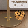 Round marble side table with solid rubber wood column support, featuring a white and gold stone finish for small spaces.