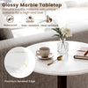 Round marble side table with a glossy stone finish, featuring a premium beveled edge for a stylish accent in any room.