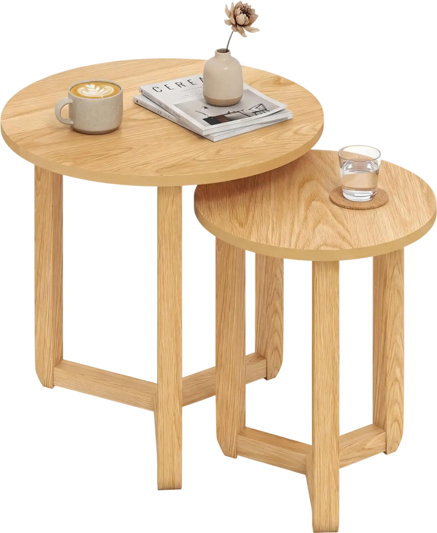 Costway Round Wood Nesting Coffee Table Set of 2 Thick Top 94722764 New