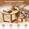 Round nesting coffee table set of 2 in natural wood, featuring spacious tabletops and a stable tripod frame for.