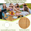Large round outdoor dining table made of acacia wood, accommodating 4 persons, perfect for yard or garden gatherings.