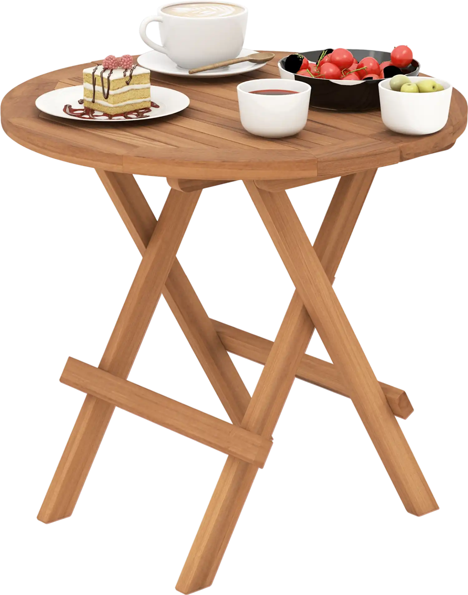 Costway Round Folding Patio Coffee Table Teak Slatted Top 63594781 New