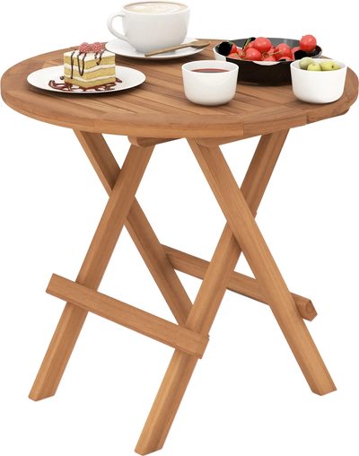 Costway Round Folding Patio Coffee Table Teak Slatted Top 63594781 New