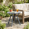 Round patio storage side table in gray with a 20" tabletop, perfect for beverages and magazines by the poolside or.