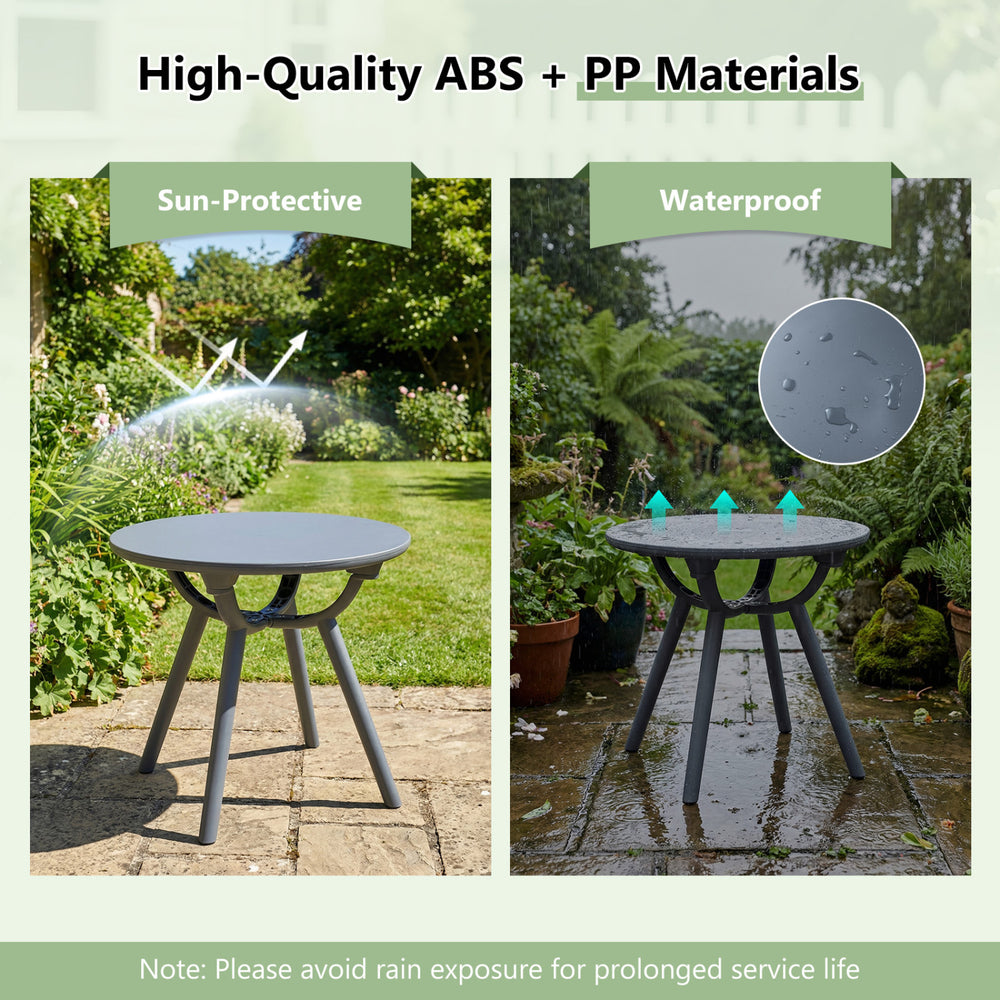 Round patio storage side table made of sun-protective and waterproof PP and ABS materials, ideal for poolside use.