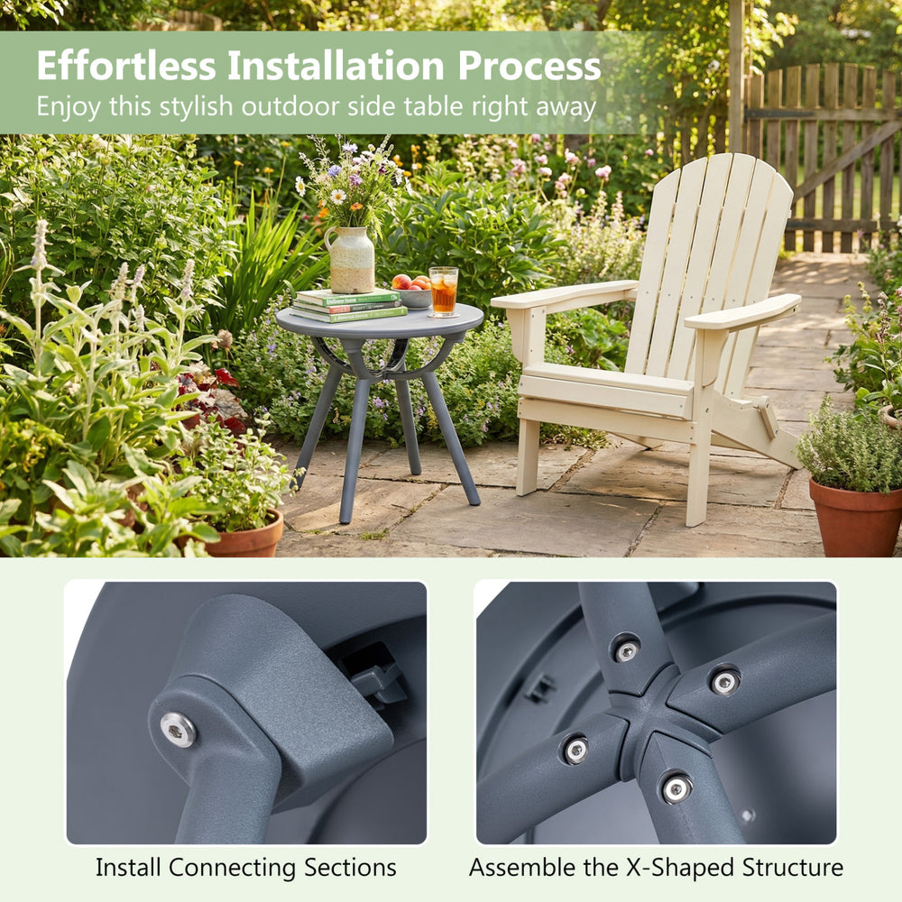 Round patio storage side table with a 20" tabletop, crafted from premium PP and ABS for outdoor use, ideal for poolside.