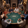 Round poker mat for Texas Hold'em, 55-inch green layout, featuring anti-slip rubber base for secure gameplay.