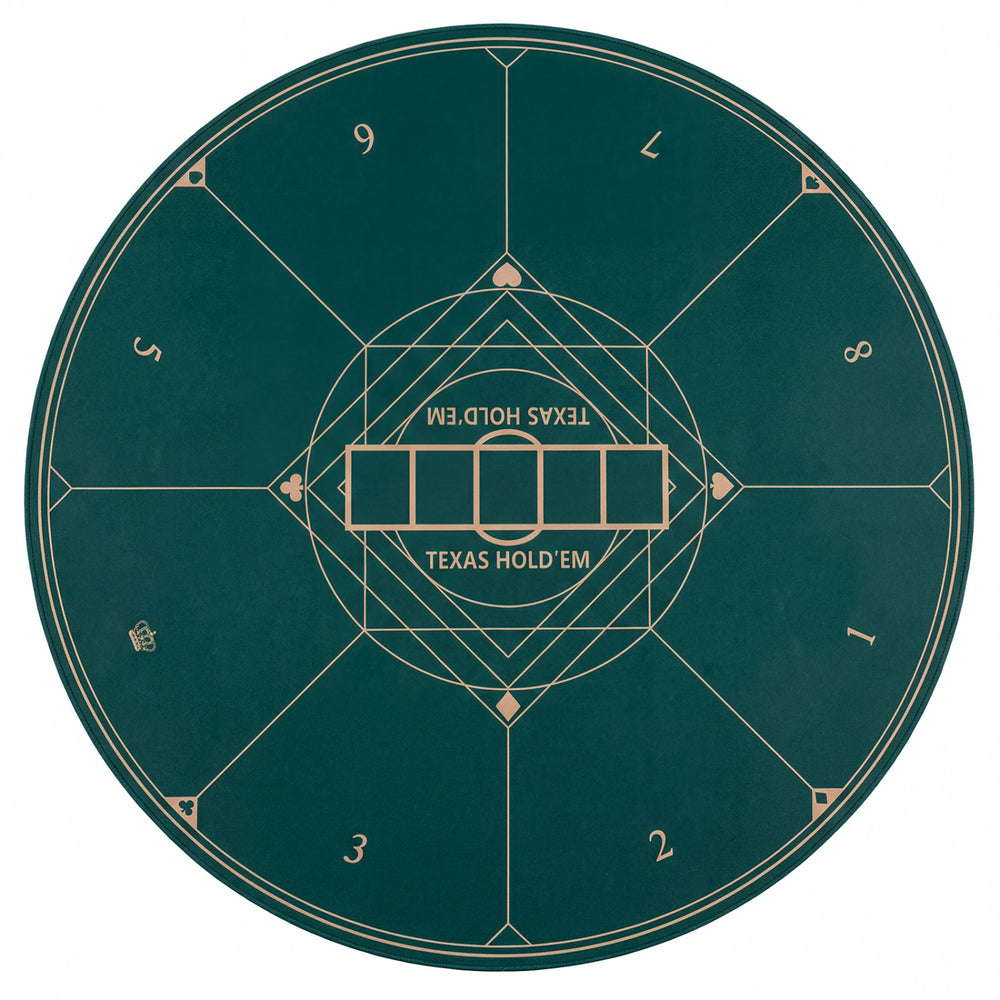 Round poker mat for Texas Hold'em, 55-inch green design, featuring a smooth, wrinkle-free surface for an enhanced.