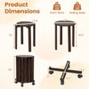 Round portable wood nesting stools in walnut with locking casters, featuring stackable design for space-saving.