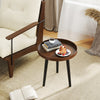 Mid Century Modern Round Side Sofa Coffee Table with Wooden Tray-Brown - Gallery View 1 of 10
