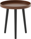 Round side coffee table with a wooden tray and black legs, ideal for living rooms or offices, lightweight and easy to.