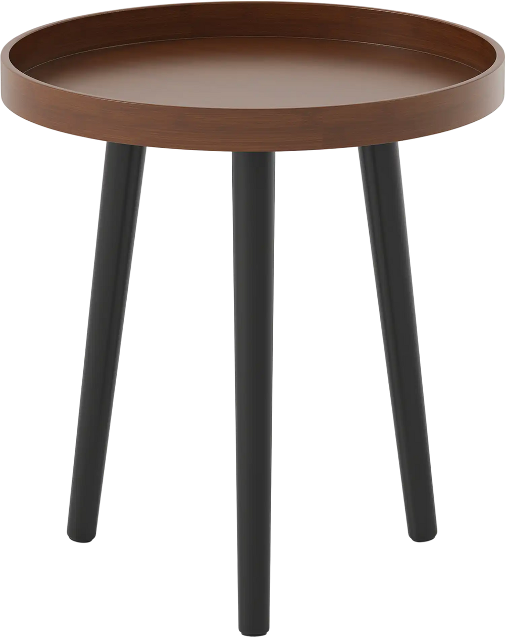 Round side coffee table with a wooden tray and black legs, ideal for living rooms or offices, lightweight and easy to.