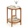 Round side table featuring a breathable PE rattan shelf and solid acacia wood legs, ideal for stylish storage in any.