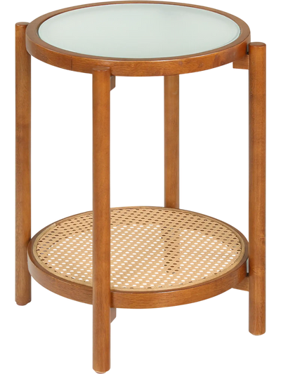 Costway 2-Tier Round Boho Side End Table Tempered Glass Top 22144270 New