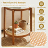 Round side table with tempered glass top and premium PE rattan shelf, perfect for living room or bedroom organization.
