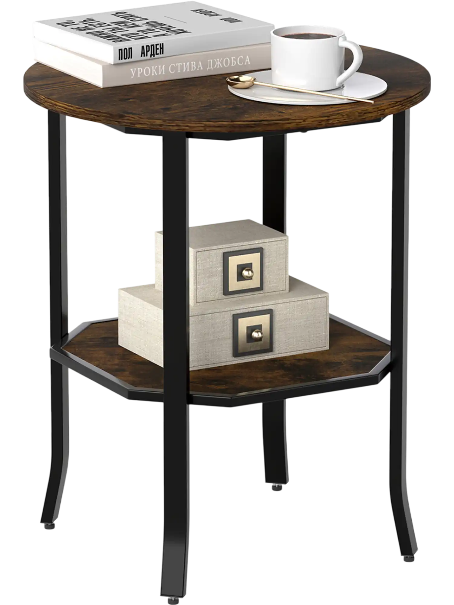 Costway Round Side Table 2-Tier End Table Nightstand w/ Storage Shelf 37353323 New