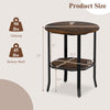 Round side table with rustic brown finish, featuring a 20" tabletop and 2-tier storage shelf for small spaces.