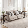 Round side table in rustic brown showcasing a round tabletop and bottom shelf, perfect for versatile placement in any.