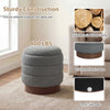 Round storage ottoman with acacia wood frame in gray, featuring 360° swivel and hidden storage for living room use.