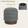Round gray storage ottoman with acacia wood frame, 360° swivel, and hidden storage, perfect for living room use.