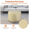 Round protective PVC cover for terrazzo propane gas fire pit, waterproof and sunproof, designed for outdoor use.