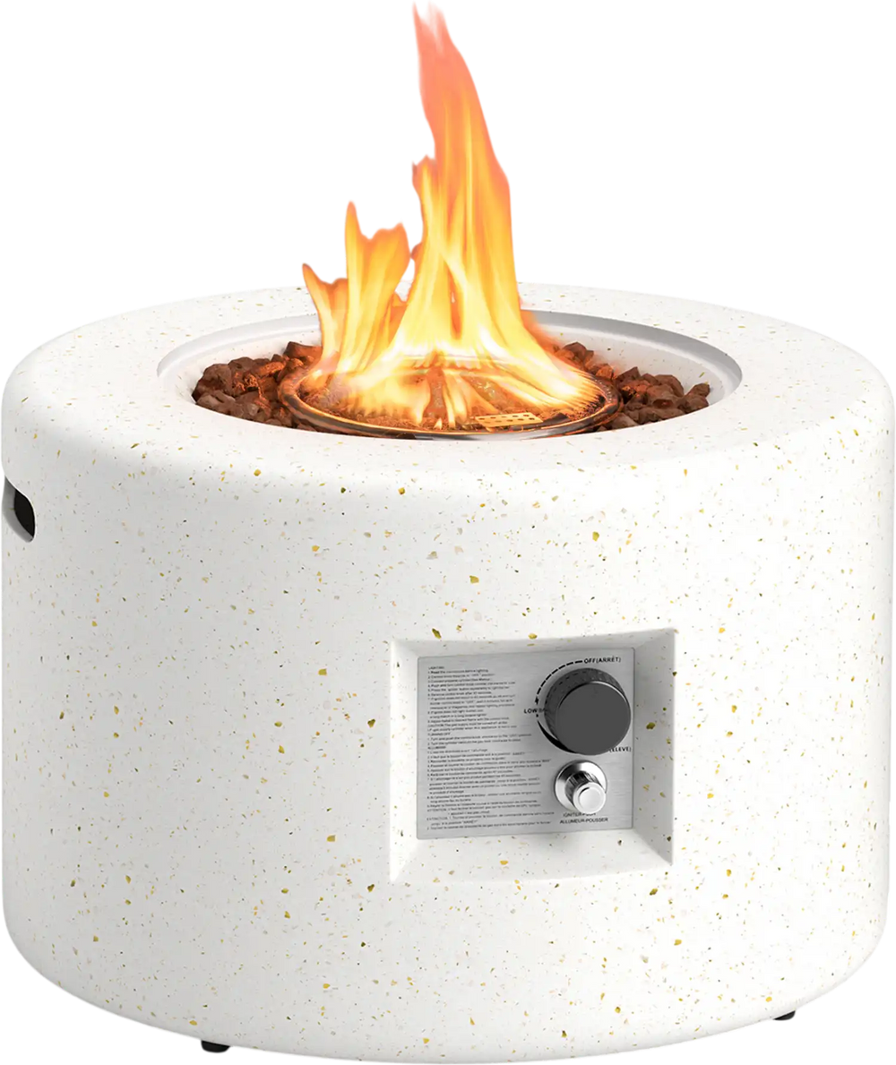 Round Terrazzo Propane Gas Fire Pit Protective PVC Cover, Lava Rocks Included
