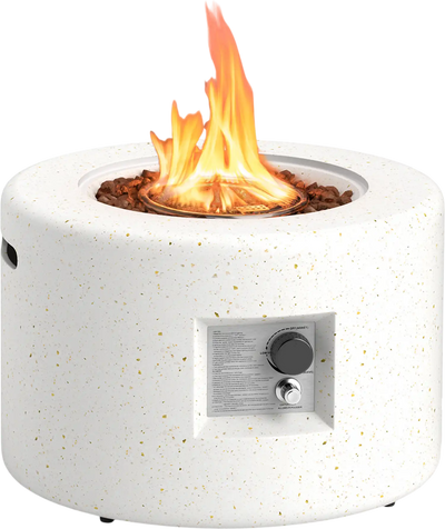 Costway Round Terrazzo Propane Gas Fire Pit Table w/ PVC Cover Lava Rocks 94782651 New