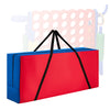 Red and blue carrying bag for Giant 4-in-A-Row game set, made of durable Oxford cloth with ergonomic handles for easy.