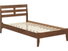 Twin size wood platform bed frame with slat headboard, natural rubber wood, sturdy slats, ideal for bedroom storage.