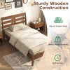 Twin size wood platform bed frame with slat headboard, made of natural rubber wood, offers strong support and retro.