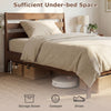 Twin size wood platform bed frame with slat headboard, featuring 7.5" under-bed storage space for boxes and shoes.
