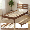 Twin size wood platform bed frame with slat headboard, featuring robust tapered legs and 12 plywood slats for stability.