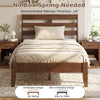 Twin size wood platform bed frame with slat headboard, natural rubber wood, and embedded design for secure mattress fit.