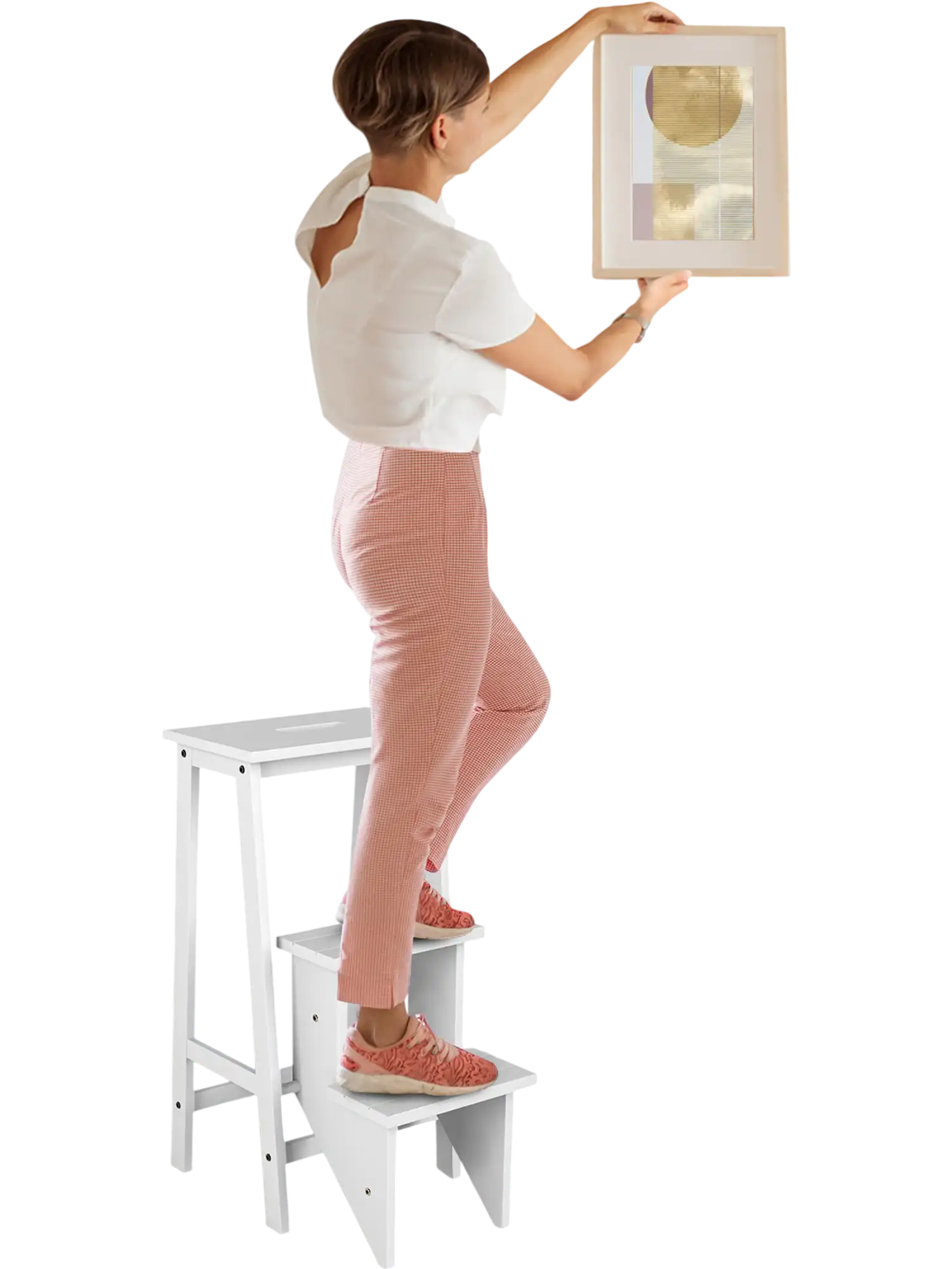 Costway 3-in-1 3 Tier Folding Step Stool Ladder Bench White 34069182 New
