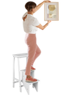 Three-tier folding ladder stool in white, made of premium rubber wood, ideal for storage and reaching high places.