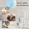 3-tier folding ladder stool in white, made of premium rubber wood, ideal for storage and home decor.