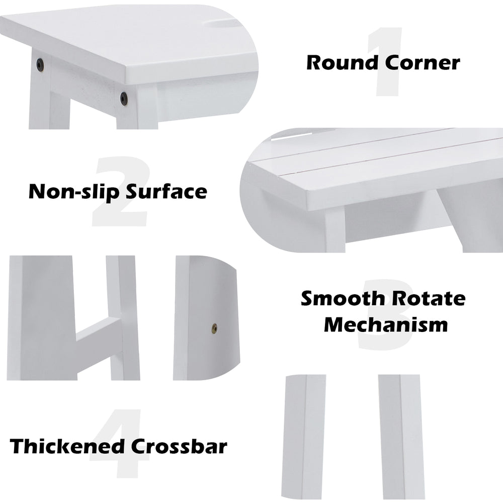 Close-up of the 3 Tier Step Stool's round corner and non-slip surface, made of premium rubber wood for safety and.