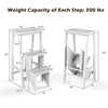 3-tier folding step stool in white, made of premium rubber wood, ideal for storage and reaching high places.