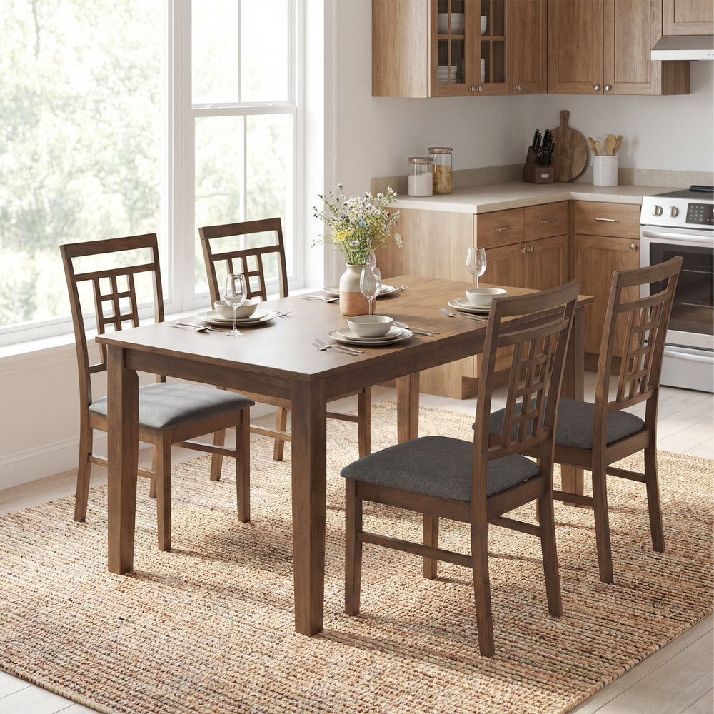 Brown rubber wood dining chairs set of 2 with lattice backrest, featuring soft padded sponge for comfort, ideal for.