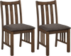 Set of 2 brown rubber wood dining chairs with slat backrest and padded sponge seats, ideal for kitchen or dining room.