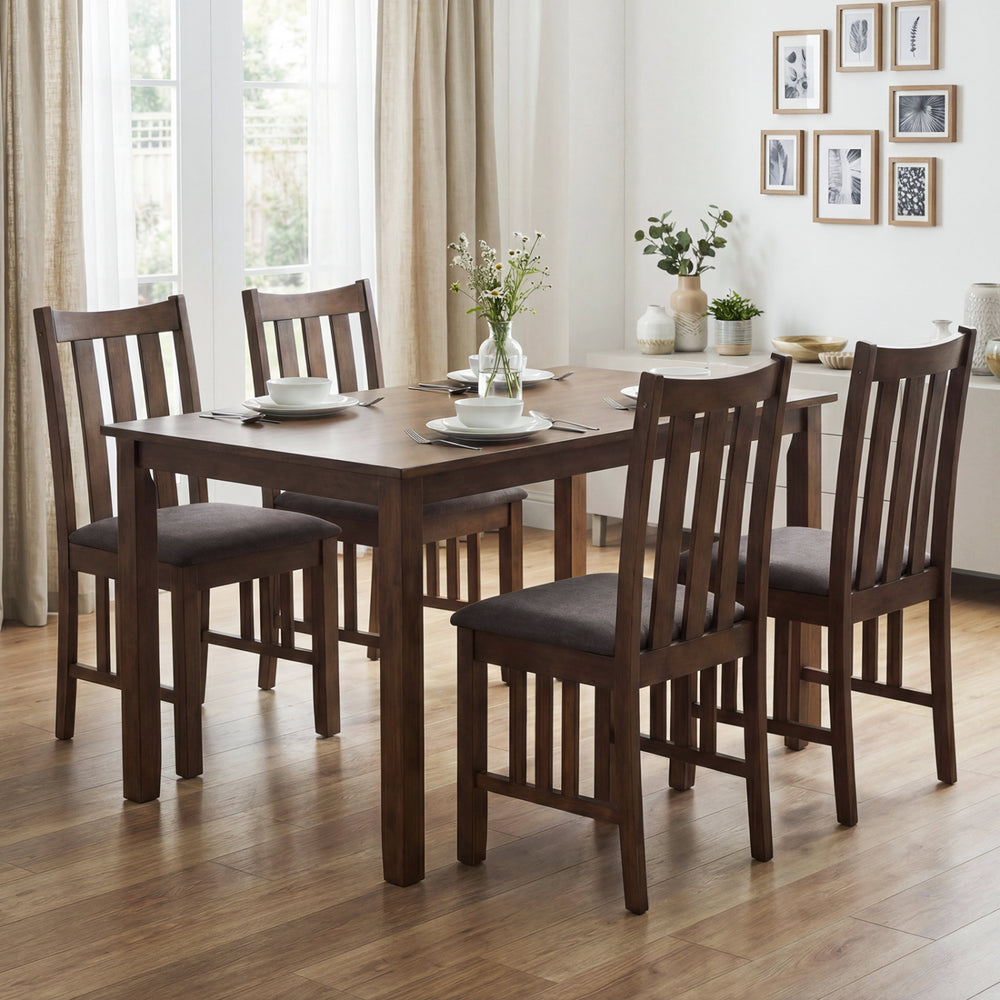 Brown rubber wood dining chairs set of 2 with slat backrest, featuring soft padded sponge for comfort and farmhouse.