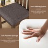 Brown rubber wood dining chair with slat backrest, featuring skin-friendly fabric and soft padded sponge for comfort.