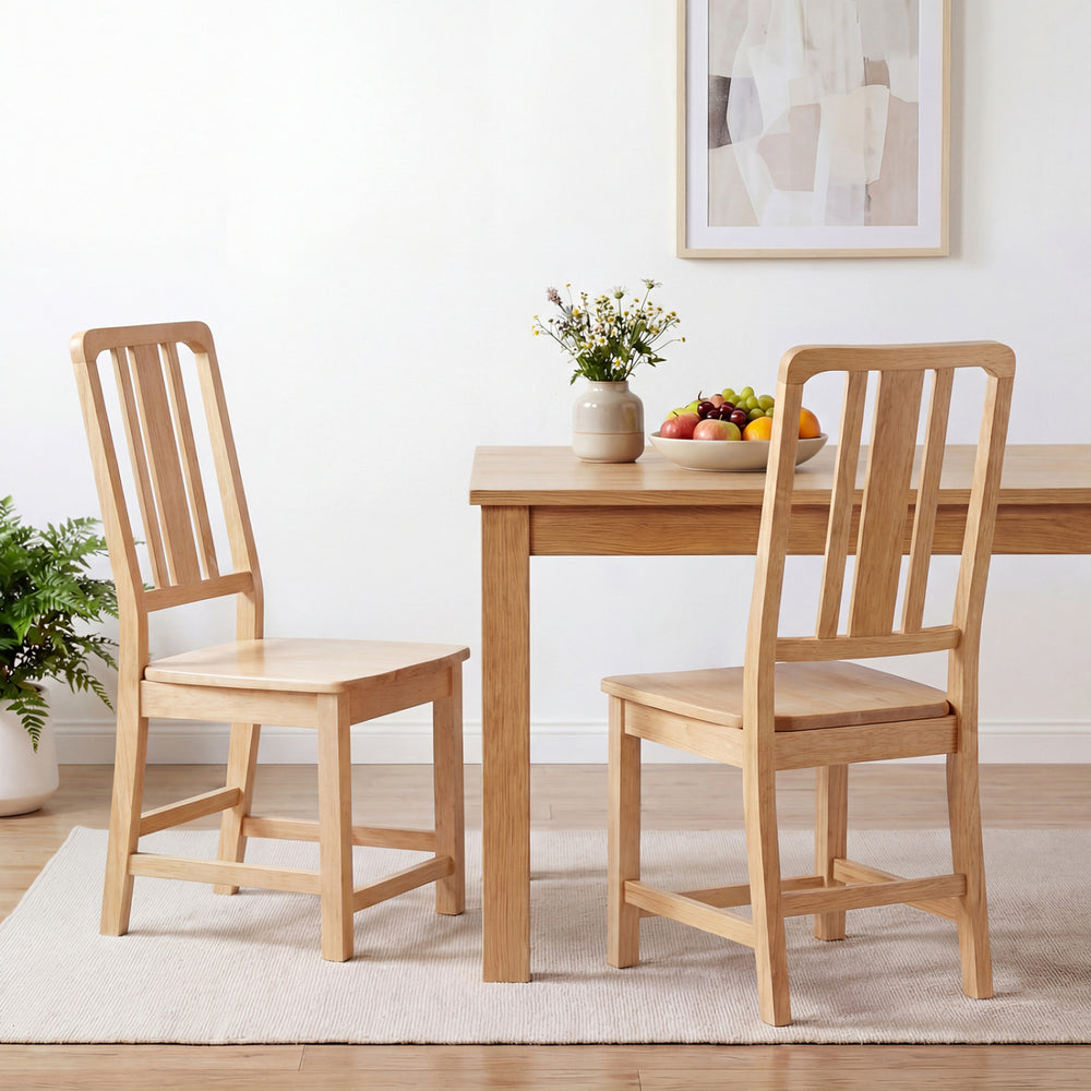 Natural rubber wood dining chairs set of 2 with ergonomic hollowed backrest, perfect for dining room comfort.