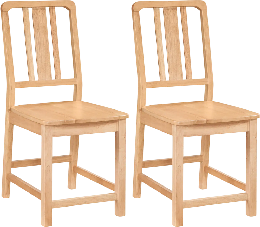 Natural rubber wood dining chairs set of 2 with ergonomic hollowed backrest for comfortable seating.