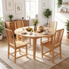 Round dining table set with natural rubber wood chairs, featuring ergonomic hollowed backrests for stylish comfort.