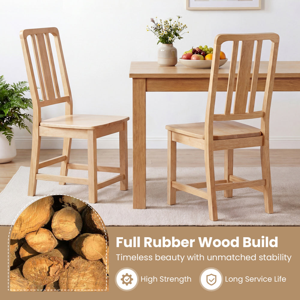 Natural rubber wood dining chairs set of 2 with hollowed backrest, showcasing ergonomic design for comfort and.